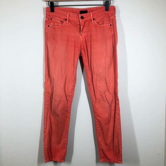 Mother The Looker Crop Jeans Bonfire Wash Coral Red Size 24 - Picture 1 of 9